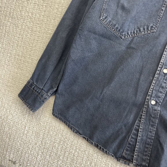 VTG Denim Shirt Jacket Men's S Western Style Dark Blue Jean Vintage Pearl Snap - Picture 6 of 15